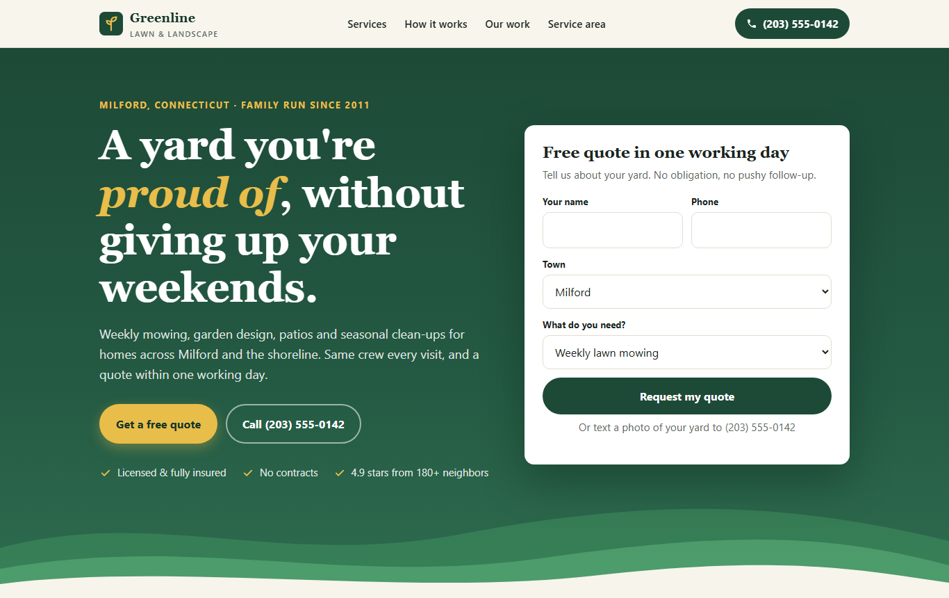 Example website for a landscaping company