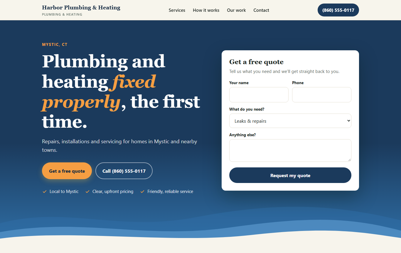 Plumbing and heating website design